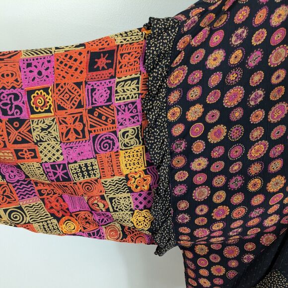 Vintage Kimono Top M Black Pink Cardigan Patchwork Color Artsy Eclectic 90s - Picture 3 of 14